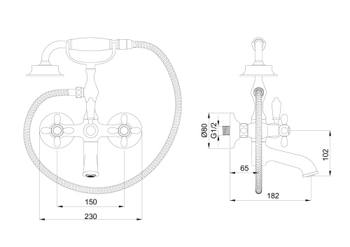 Смеситель для ванны Wonzon & Woghand Retro WW-88639020-MB настенный черный - фото 2