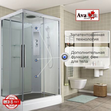 Душевая кабина AvaCan K K2010 100х100 прямоугольная с крышей ориентация универсальная