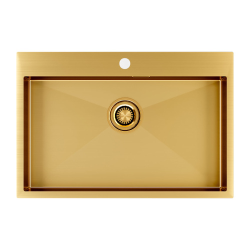 Кухонная мойка Paulmark VELTEN 75 PM807551-BG 75х51 цвет брашированное золото поверхность матовая