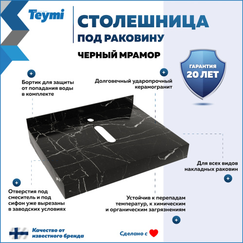 Столешница Teymi Helmi T150306 60х50 подвесная цвет черный - фото 2