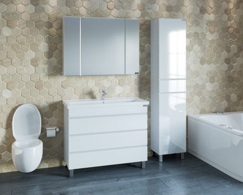 Шкаф-пенал СанТа Марс 700427 40х28х180 напольный цвет белый/янтарный - фото 2