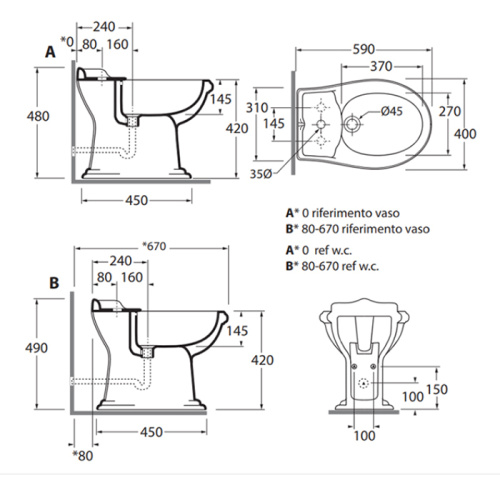 Биде Azzurra Jubilaeum JUBIT0B0000MBI/(JUB500/M bi)*1 напольное - фото 2