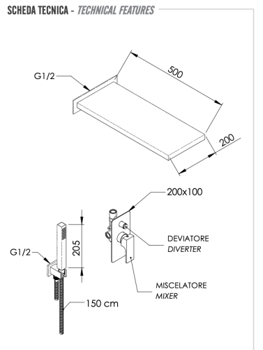 Душевая система Remer Absolute AU09S02SS встраиваемая в стену - фото 2