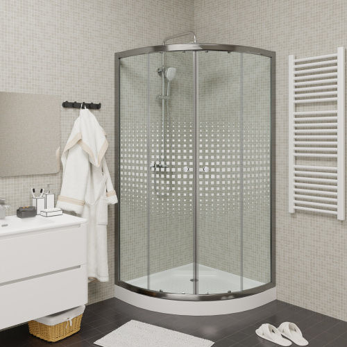 Душевой уголок Parly Z9111 90х90 стекло прозрачное с рисунком профиль хром глянцевый с поддоном - фото 4