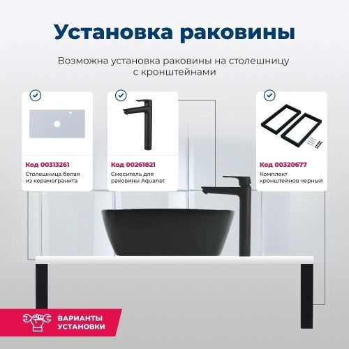 Раковина керамическая Aquanet Fine FINE-1-MB 50х40 накладная цвет черный без отверстий под смеситель - фото 5