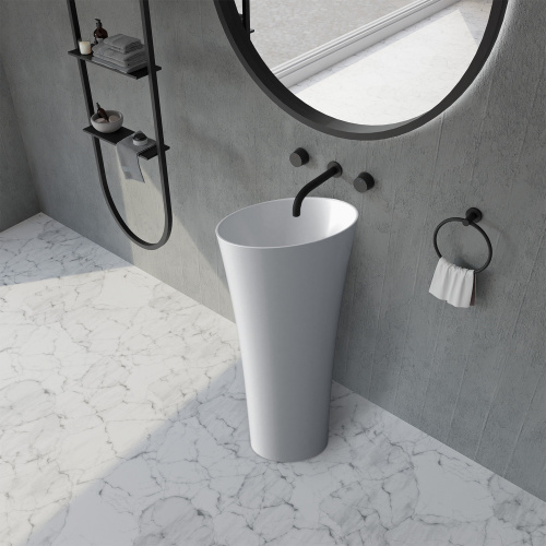 Раковина из искусственного камня Abber STEIN AS2509 50х50 напольная цвет белый матовый без отверстий под смеситель - фото 2