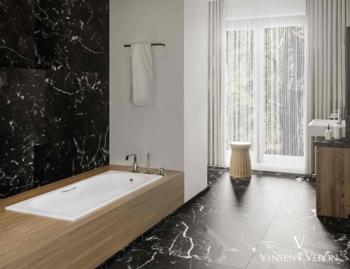 Ванна чугунная Vinsent Veron Aura VAU1808045H/VH0015BR-AS 180х80 пристенная прямоугольная с ножками с ручками - фото 2