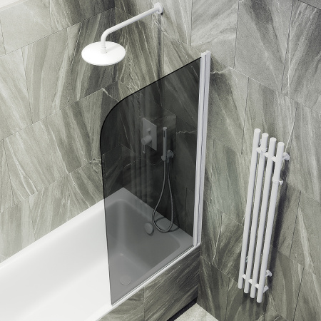 Душевая шторка на ванну Maybah Glass MGV-623-1 80х140 стекло тонированное профиль белый ориентация универсальная