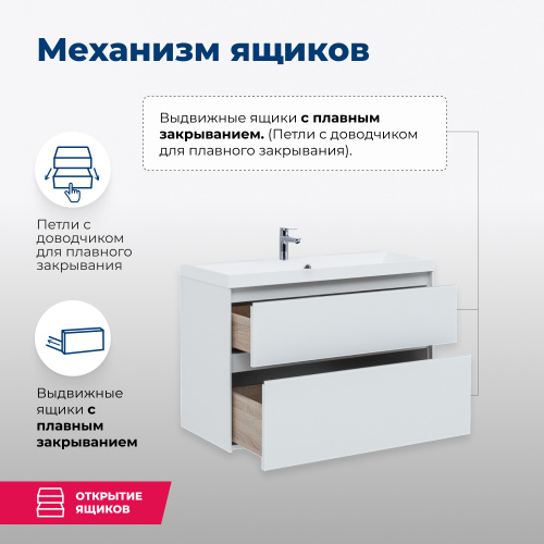 Тумба под раковину Aquanet Гласс 00196960 89х45х61 напольная/подвесная цвет белый - фото 3