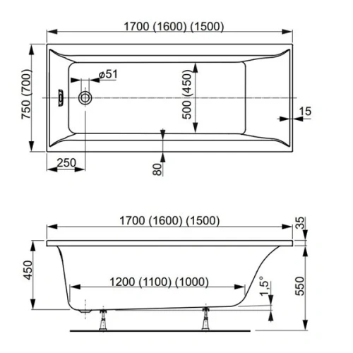 Ванна акриловая Vagnerplast Veronela VPBA170VEA2X-04 170х75 пристенная прямоугольная без каркаса - фото 2