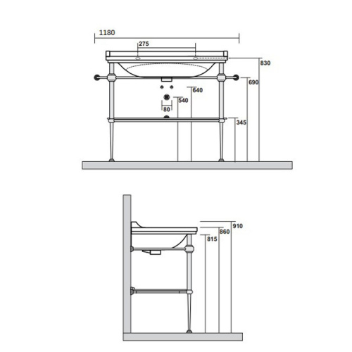 Консоль под раковину Kerasan Waldorf 9196K3br 100х55х92 напольная цвет бронза - фото 2
