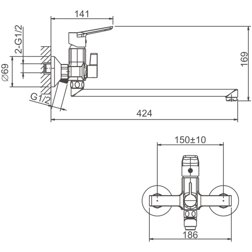 Смеситель для ванны и душа BELZ B22715 настенный хром - фото 2