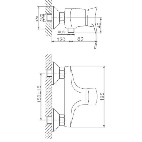 Cмеситель для ванны и душа Haiba HB2001 настенный хром - фото 2