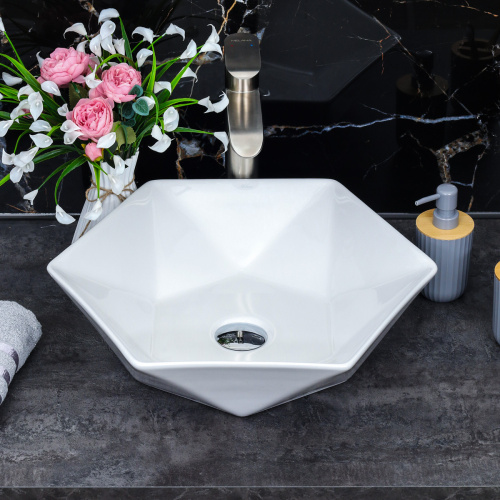 Раковина из сантехнического фарфора Melana 320342-805 49х49 накладная цвет белый без отверстий под смеситель - фото 3