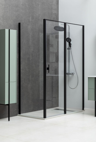 Душевой уголок Allen Brau Priority 3.31012.BBA + 3.31015.BBA 140х80 стекло прозрачное профиль черный без поддона - фото 5