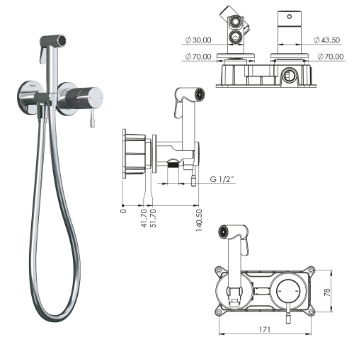 Гигиенический душ Teska ATLAS TERA T5739 розовое золото - фото 2