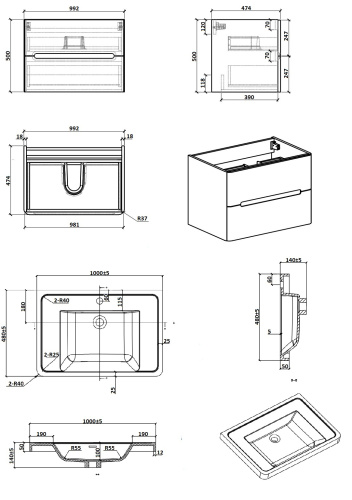 Тумба с раковиной Parly River River100 99,2х47,4х50 подвесная - фото 5