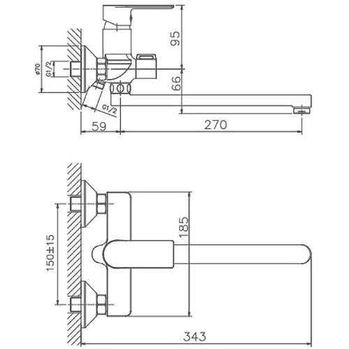 Cмеситель для ванны и душа Haiba HB22505-8 настенный белый/хром - фото 2