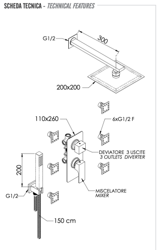 Душевая система Remer Absolute AU93S02UFS20 встраиваемая в стену - фото 2