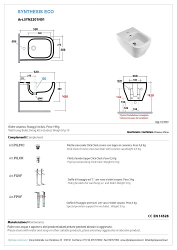Биде Olympia Sinthesis Eco SYN2201N23 подвесное - фото 2