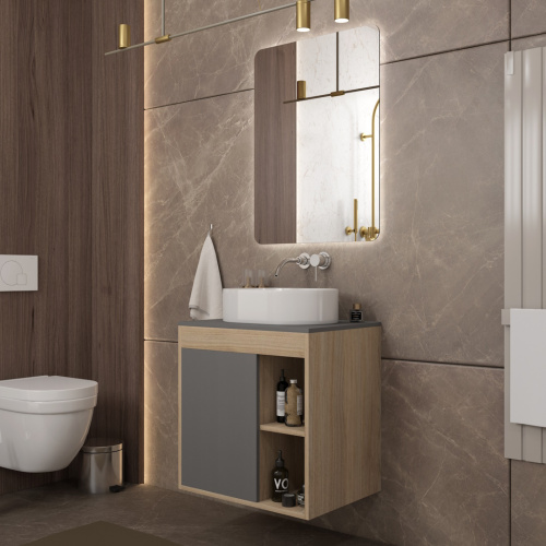 Тумба под раковину Teymi Nura T60529 60х45х62 подвесная цвет дуб/графит - фото 5