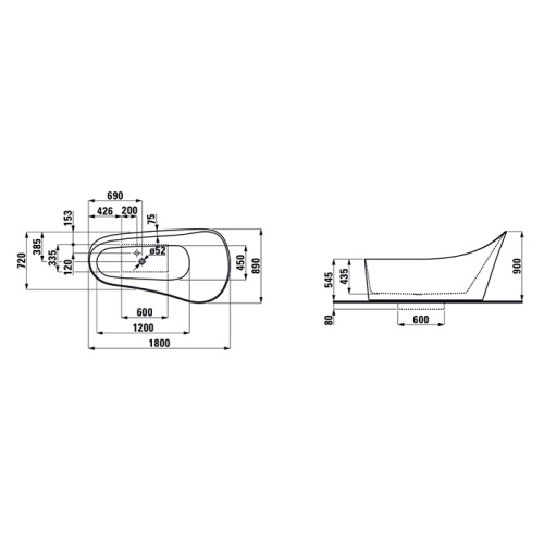 Ванна из искусственного камня Laufen Palomba 2.4580.2.000.000.1 180х89 отдельностоящая овальная - фото 2