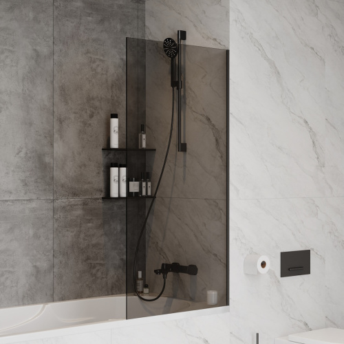 Шторка на ванну Teymi Timo T00275 70х140 стекло тонированное профиль черный ориентация универсальная - фото 4