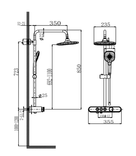 Душевая стойка Arrow AG3323SHCP настенная цвет хром с термостатом - фото 2