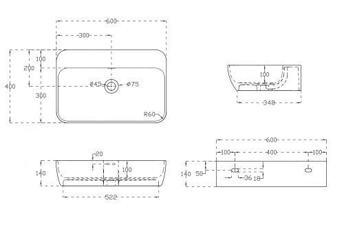 Раковина из искусственного камня Abber STEIN AS2654 60х40 подвесная цвет белый матовый без отверстий под смеситель - фото 4