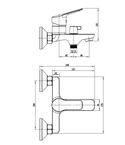 Смеситель для ванны Rush Samui SA0930-44 настенный хром - фото 2