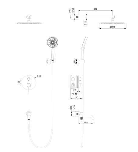 Душевая система Wonzon & Woghand STICK WW-88939017-BN встраиваемый в стену - фото 2