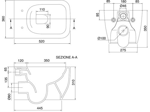 Чаша унитаза подвесная Scarabeo Teorema 2.0 5126/CL цвет белый без сиденья безободковая каскадный смыв - фото 3