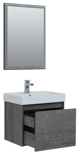 Комплект мебели: тумба с раковиной + зеркало Aquanet Nova Lite 00242923 61x46x137 напольный/подвесной цвет коричневый - фото 2