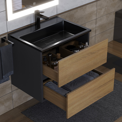 Раковина из литьевого мрамора Uperwood Barsa 3939193461 60х45 полувстраиваемая цвет черный - фото 3