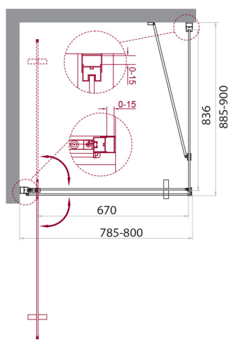 Душевой уголок BelBagno MARMI MARMI-AH-1-80/90-C-Cr 80х90 стекло прозрачное профиль хром глянцевый без поддона - фото 2