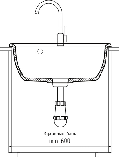 Кухонная мойка Granfest Vertex V-580 графит 58х50 цвет графит поверхность матовая - фото 4