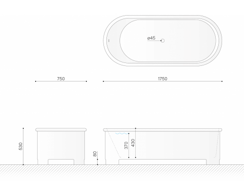 Ванна из искусственного камня Technova Deco VATDE 175х75 отдельностоящая овальная - фото 3