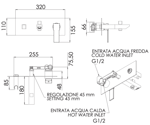 Смеситель для ванны Remer Qubika Q04 встраиваемый в стену хром - фото 2