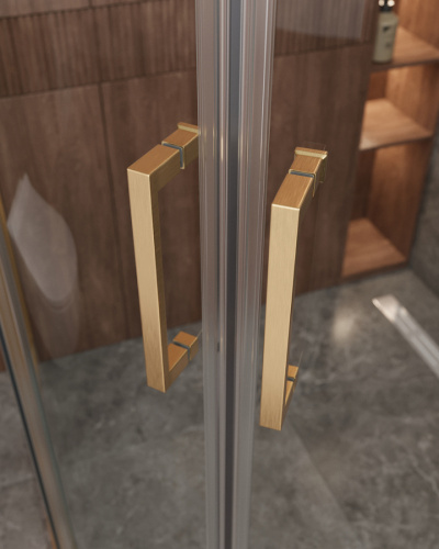 Душевой уголок Cezares MOLVENO MOLVENO-RH-22-130/120-C-BORO-IV 130х120 стекло прозрачное профиль золото брашированное без поддона - фото 2