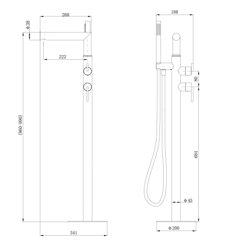 Смеситель Abber Perfekte 316 AF8A15BST напольный сталь брашированная - фото 2