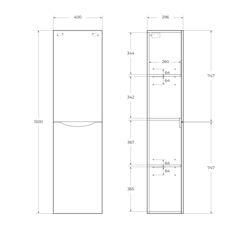 Шкаф-пенал BelBagno Fly-Marino FLY-MARINO-1500-2A-SC-RW-P-R 40х30х150 подвесной цвет коричневый - фото 2