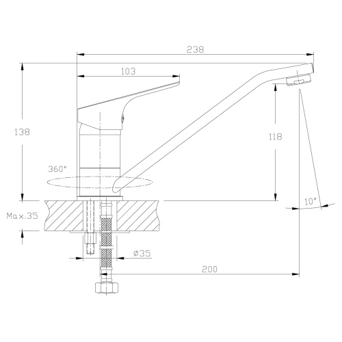 Смеситель для кухни Rossinka RS29 RS29-21 на мойку хром - фото 3
