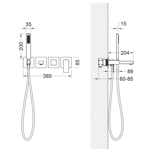 Смеситель для ванны и душа Timo Selene 2014/03YSM встраиваемый в стену черный матовый - фото 2