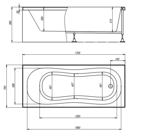 Ванна акриловая гидромассажная Timo INKA INKA1770-KT17-SPV1505-T-CM-FP17S 170х70 пристенная прямоугольная с каркасом - фото 2
