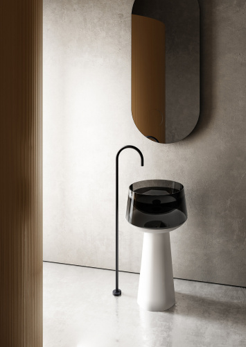 Раковина из полиэфирной смолы Abber KRISTALL AT2706White-Onyx 50х50 напольная цвет белый/черный без отверстий под смеситель - фото 3