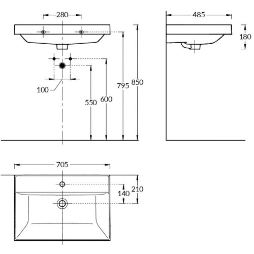 Раковина керамическая Kerama Marazzi CUBO CU.wb.70 71х49 подвесная цвет белый 1 отверстие под смеситель - фото 2