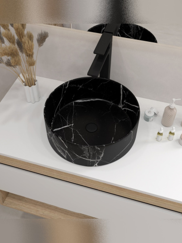 Раковина из сантехнического фарфора Teymi Lina T50183 36х36 накладная цвет черный мрамор без отверстий под смеситель - фото 5