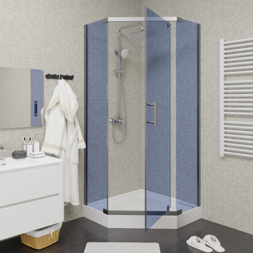 Душевой уголок Parly Z9011 90х90 стекло прозрачное с рисунком профиль хром глянцевый с поддоном - фото 2