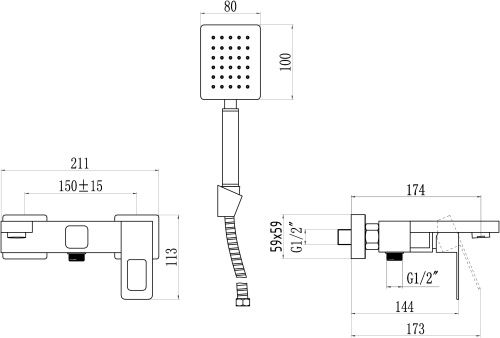 Смеситель для ванны и душа Savol S-SUS4003H настенный черный - фото 2
