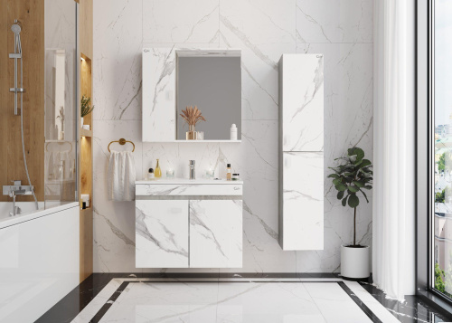 Зеркало-шкаф Onika Марбл 207524 75х16х71 подвесной цвет белый/серый - фото 2